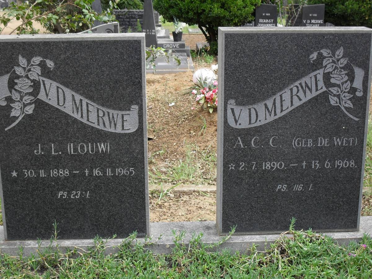MERWE J.L., v.d. 1888-1965 &amp; A.C.C. DE WET 1890-1968