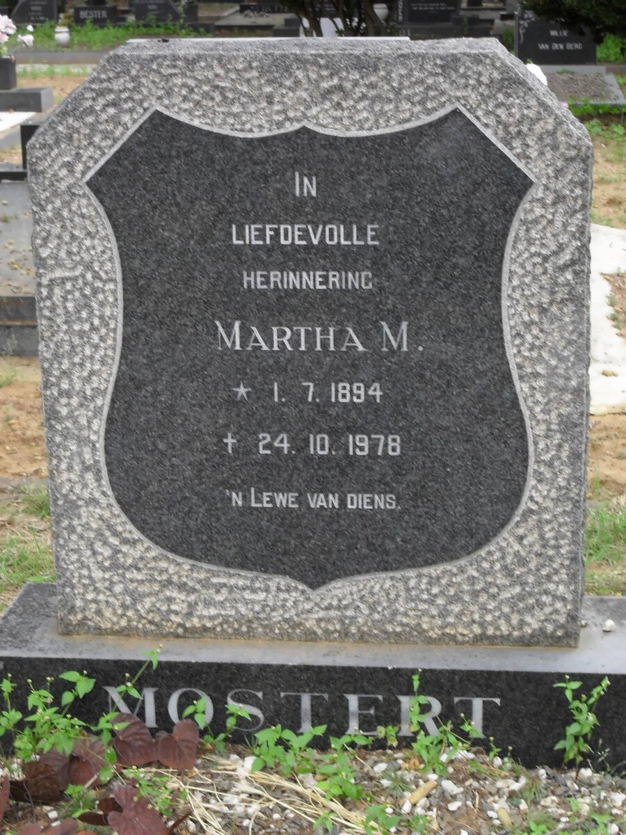MOSTERT Martha M. 1894-1978