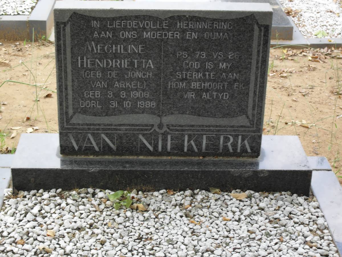NIEKERK Mechline Hendrietta, van nee DE JONGH VAN ARKEL 1908-1988