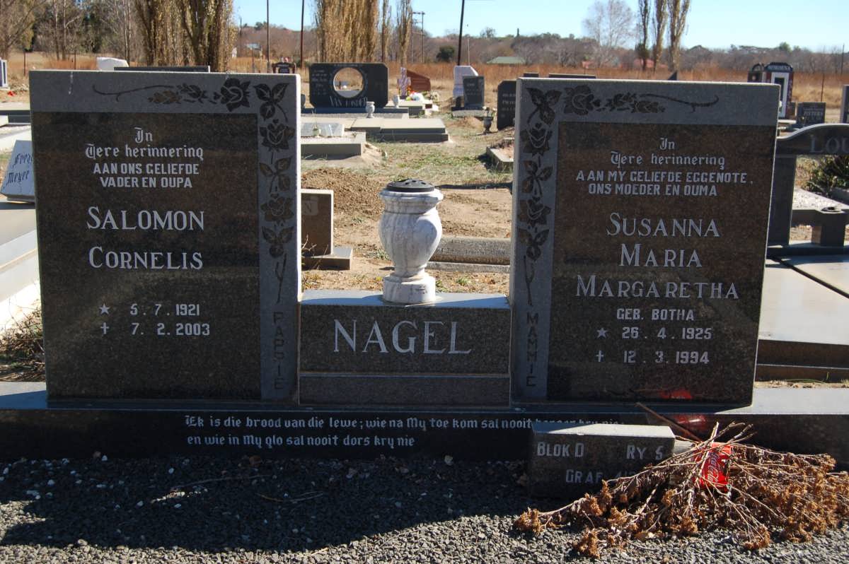 NAGEL Salomon Cornelis 1921-2003 &amp; Susanna Maria Margaretha BOTHA 1925-1994