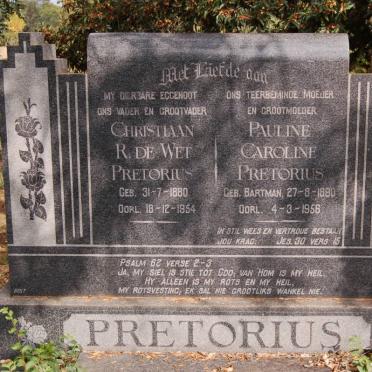 PRETORIUS Christiaan R. de Wet 1880-1954 &amp; Pauline Caroline BARTMAN 1880-1958