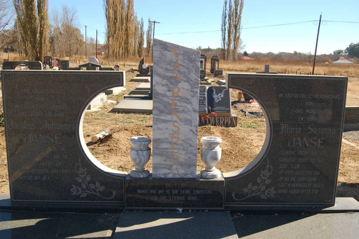 RENSBURG Jacobus Johannes, janse van -1994 &amp; Maria Susanna 1924-1998