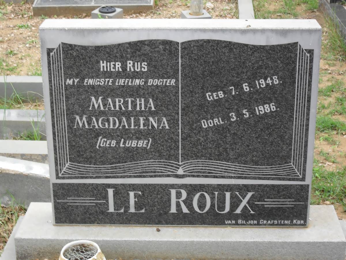 ROUX Martha Magdalena, le nee LUBBE 1948-1986