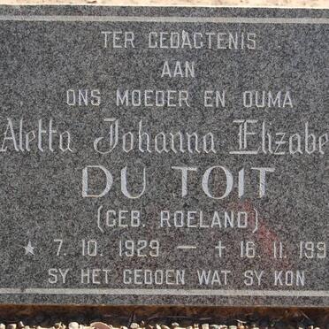 TOIT Aletta Johanna Elizabeth, du nee ROELAND 1929-1991
