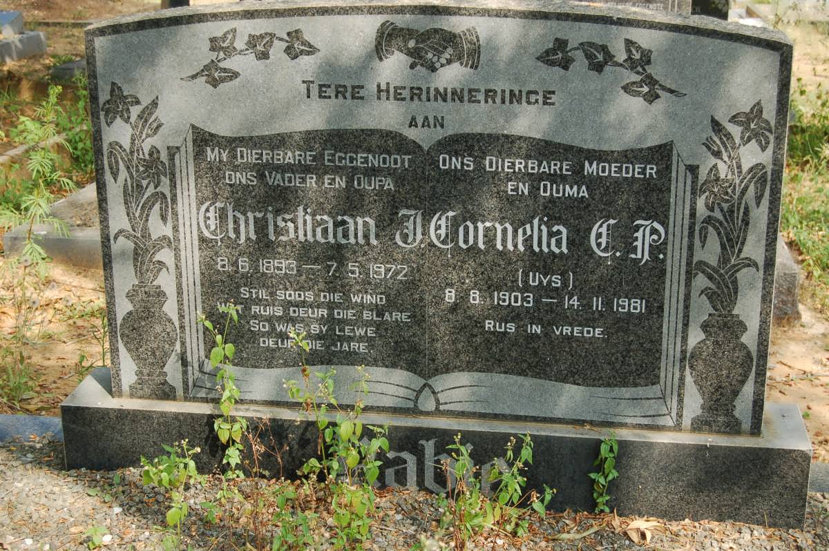?ABE Christiaan J. 1893-1972 &amp; Cornelia C.P. UYS 1903-1981