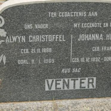 VENTER Alwyn Christoffel 1888-1969 &amp; Johanna Hendrika FRANCIS 1892-1959