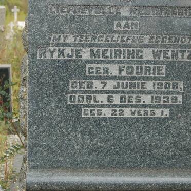 WENTZEL Rykje Meiring nee FOURIE 1908-1939