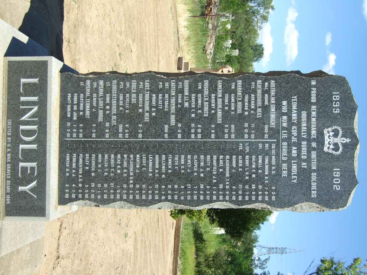 1. Memorial for British Soldiers originally buried at Yeomanry Kopje &amp; Lindley