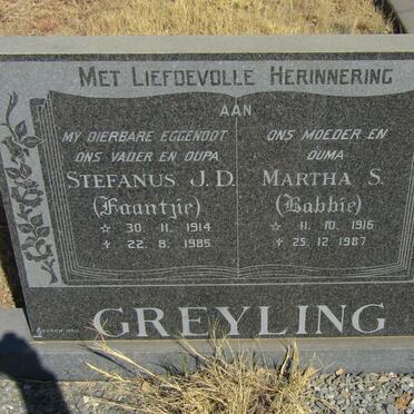 GREYLING Stefanus J.D. 1914-1985 &amp; Martha S. 1916-1987