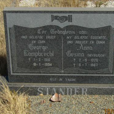 STANDER George Lampbrecht 1916-1994 &amp; Anna Gesina MYBURGH 1925-1987