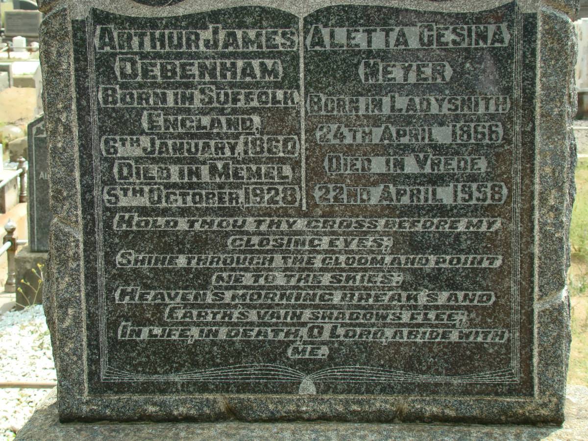 DEBENHAM Arthur James 1860-1928 &amp; Aletta Gesina MEYER 1866-1958