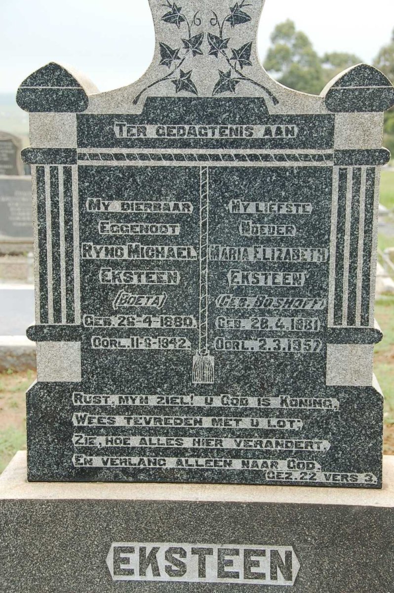 EKSTEEN Ryno Michael 1880-1942 &amp; Maria Elizabeth BOSHOFF 1881-1957