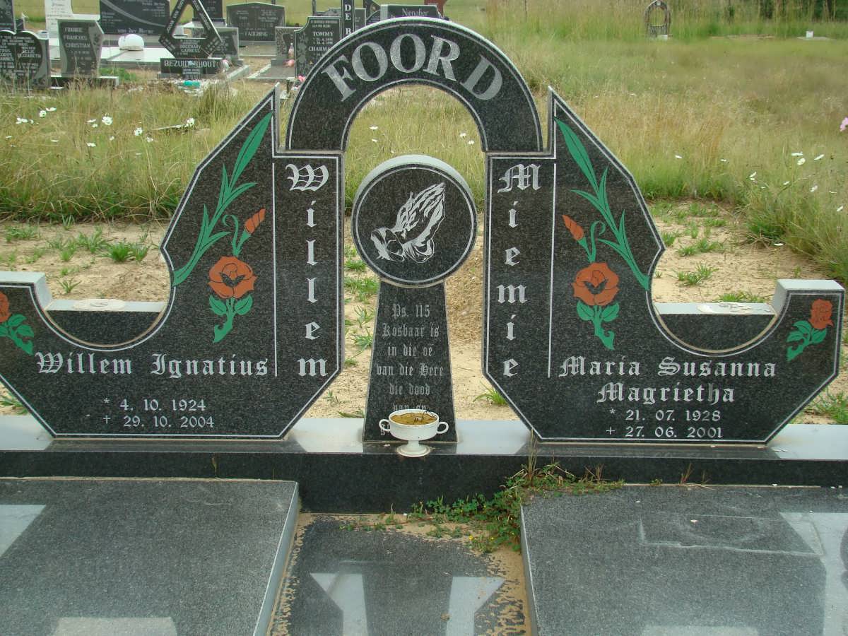 FOORD Willem Ignatius 1924-2004 &amp; Maria Susanna Magrietha 1928-2001