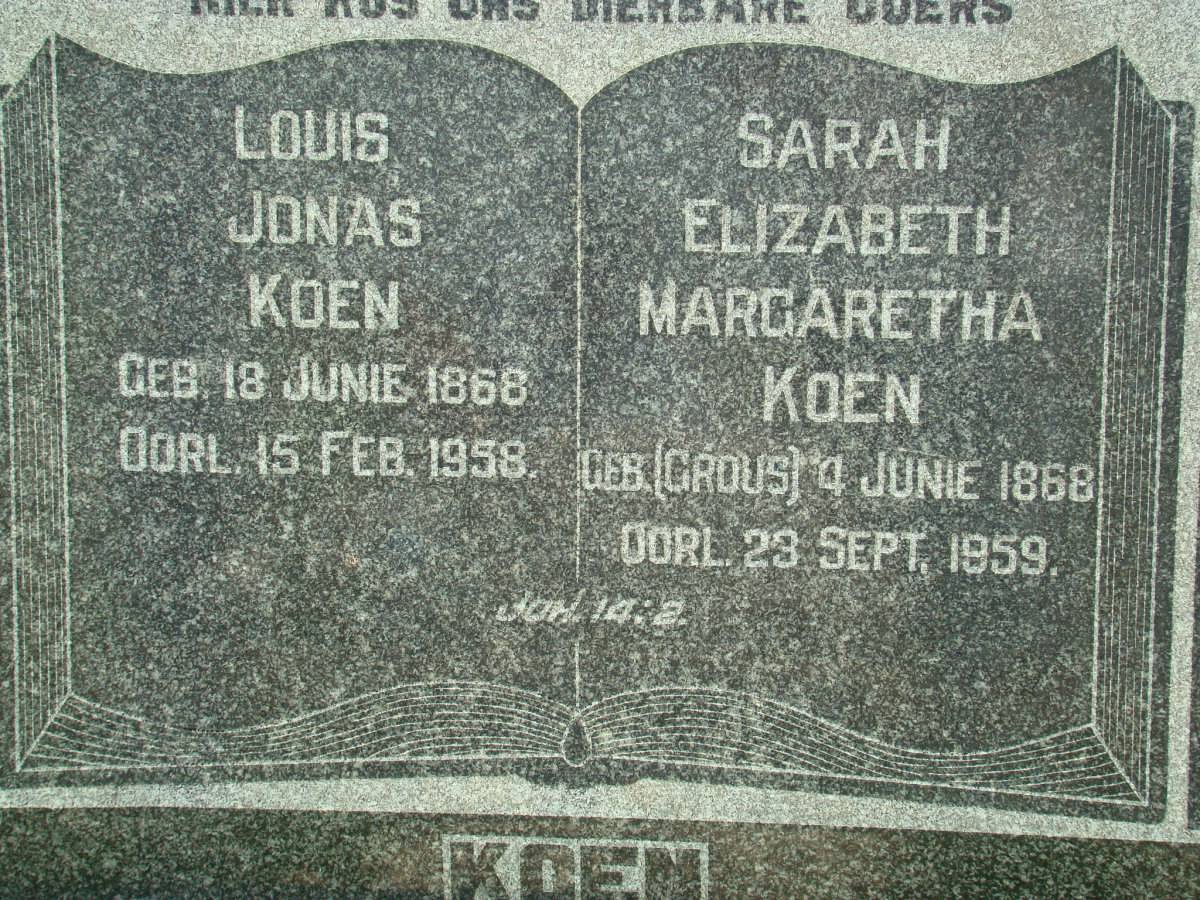 KOEN Louis Jonas 1868-1958 &amp; Sarah Elizabeth Margaretha CROUS 1868-1959