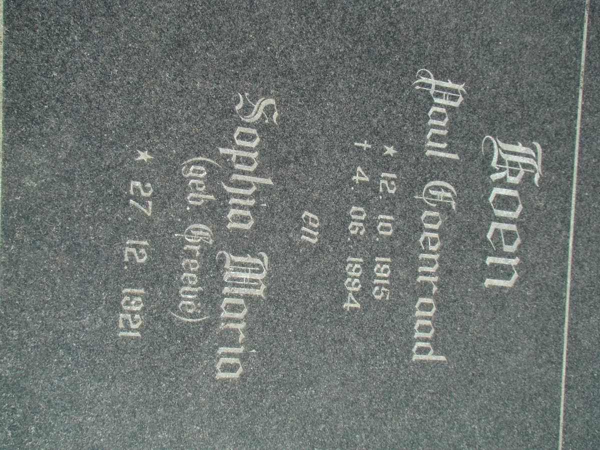 KOEN Paul Coenraad 1915-1994 &amp; Sophia Maria GREEVE 1921-