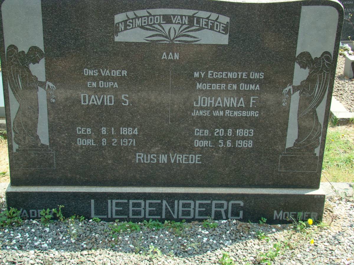 LIEBENBERG David S. 1884-1971 &amp; Johanna F. JANSE VAN RENSBURG 1883-1968