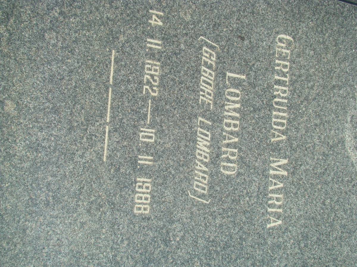 LOMBARD Gertruida Maria nee LOMBARD 1922-1988