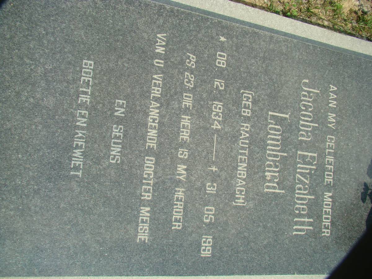 LOMBARD Jacoba Elizabeth nee RAUTENBACH 1934-1991