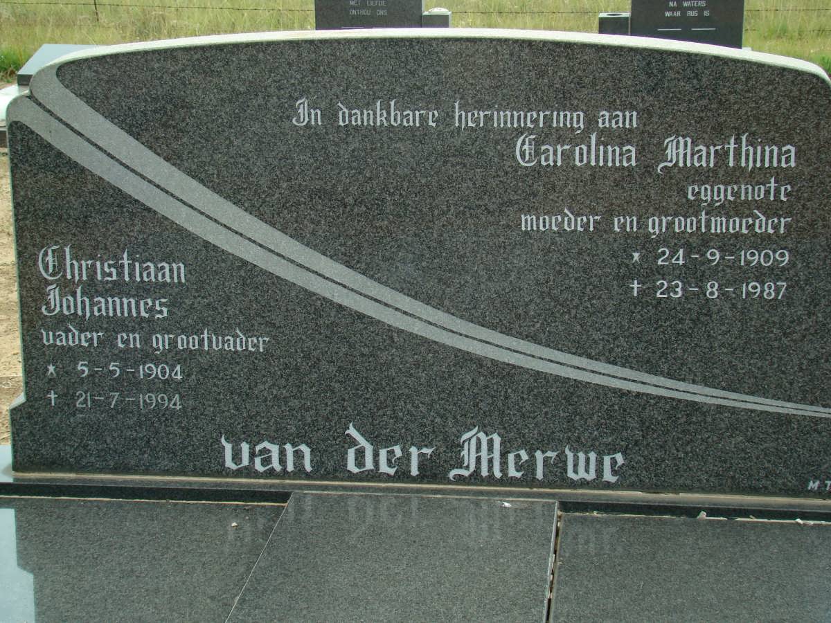 MERWE Christiaan Johannes, van der 1904-1994 &amp; Carolina Marthina 1909-1987