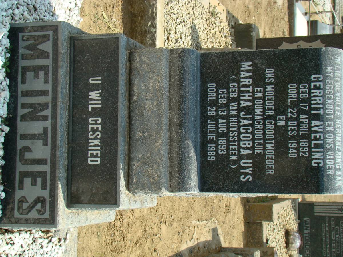MEINTJES Gerrit Aveling 1892-1940 &amp; Martha Jacoba UYS nee VAN HUYSSTEEN 1893-1989