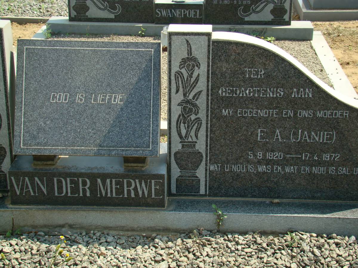MERWE E.A., van der 1920-1972