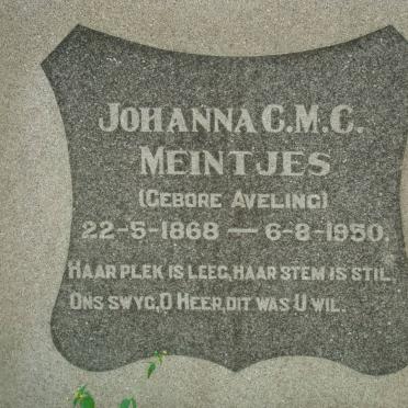 MEINTJES Johanna C.M.C. nee AVELING 1868-1950