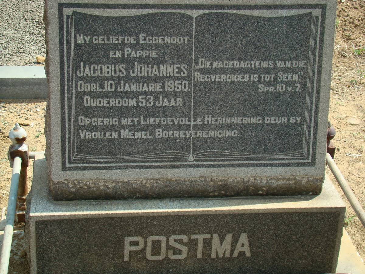 POSTMA Jacobus Johannes -1950