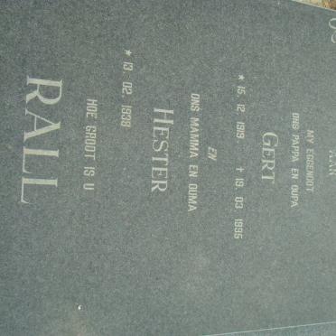 RALL Gert 1919-1995 &amp; Hester 1938-