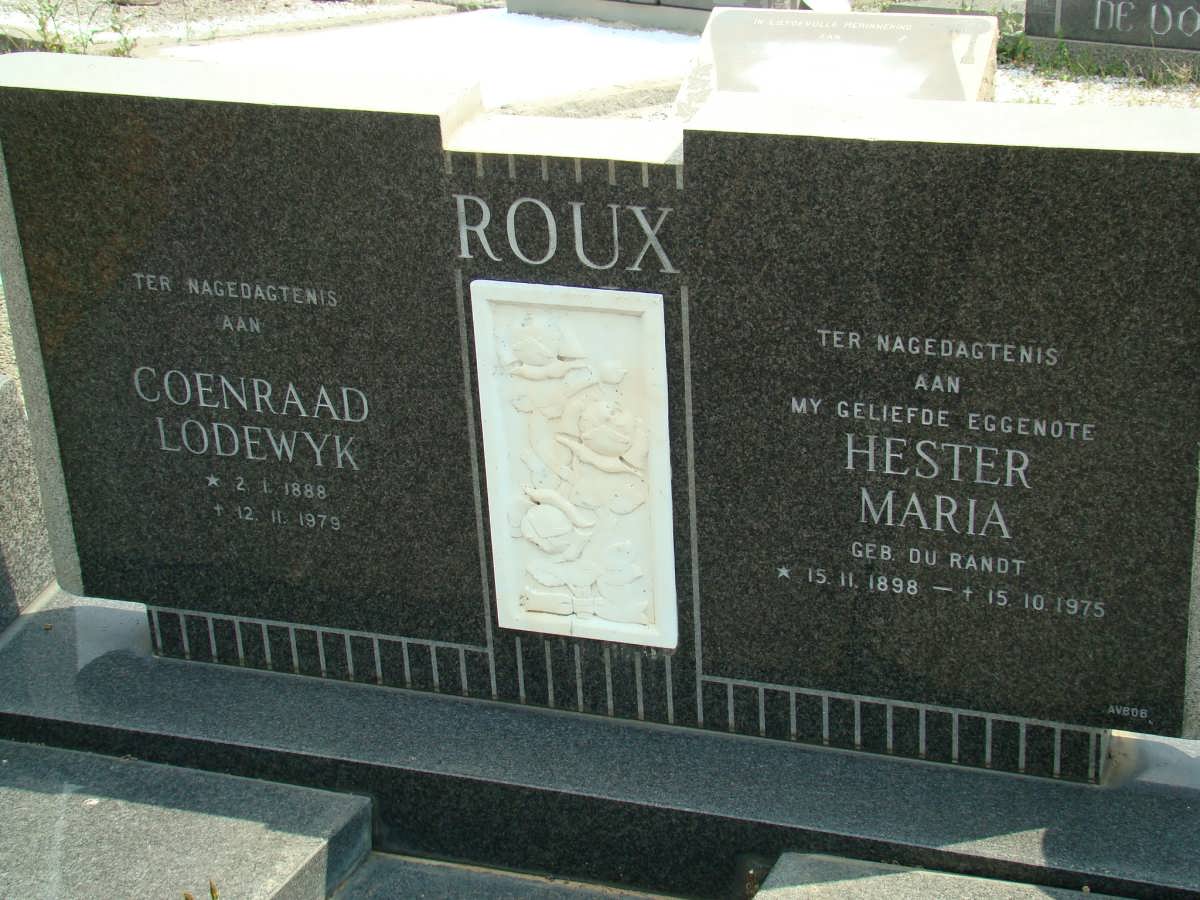 ROUX Coneraad Lodewyk 1888-1979 &amp; Hester Maria DU RANDT 1898-1975