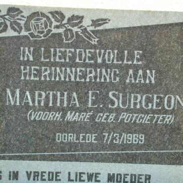 SURGEON Martha E. formerly MARÉ nee POTGIETER -1969
