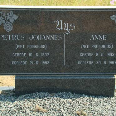 UYS Petrus Johannes 1902-1983 &amp; Anne PRETORIUS 1903-1987