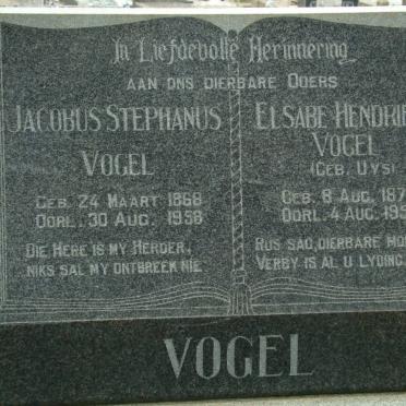 VOGEL Jacobus Stephanus 1868-1958 &amp; Elsabe Hendriena UYS 1874-1957
