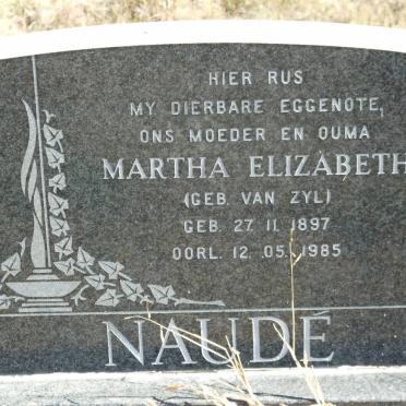 NAUDE Martha Elizabeth nee VAN ZYL 1897-1985