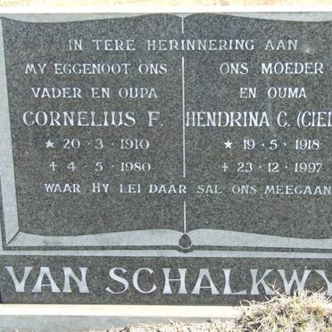SCHALKWYK Cornelius F., van 1910-1980 &amp; Hendrina C. 1918-1997