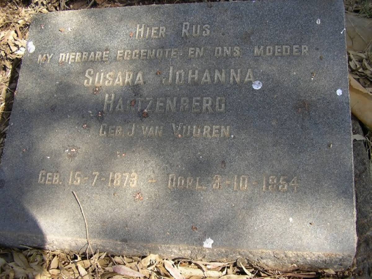HARTZENBERG Susara Johanna nee J. VAN VUUREN 1873-1954