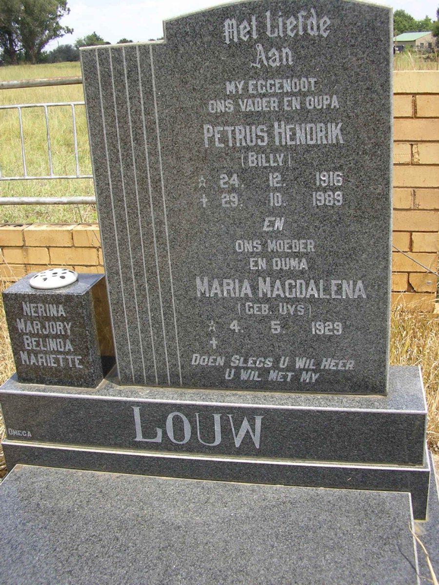 LOUW Petrus Hendrik 1916-1989 &amp; Maria Magdalena UYS 1929-
