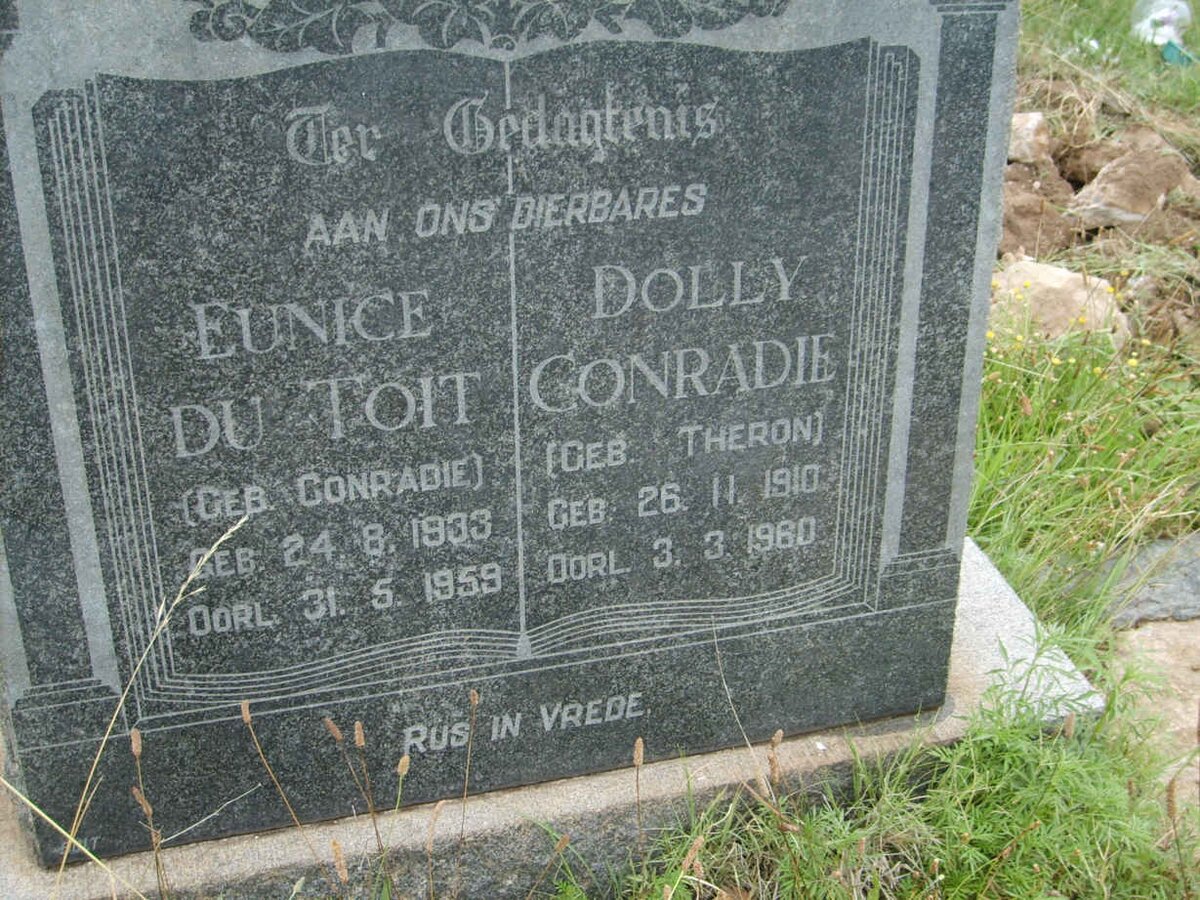 CONRADIE Dolly nee THERON 1910-1960 :: DU TOIT Eunice nee CONRADIE 1933-1959