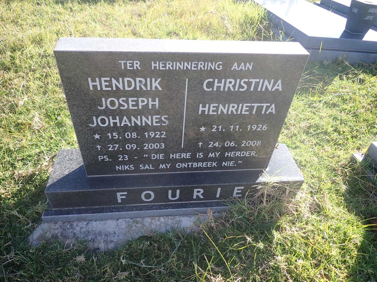 FOURIE Hendrik Joseph Johannes 1922-2003 & Christina Henrietta 1926-2008