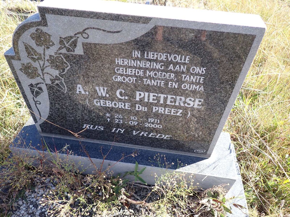 PIETERSE A.W.C. nee DU PREEZ 1911-2000
