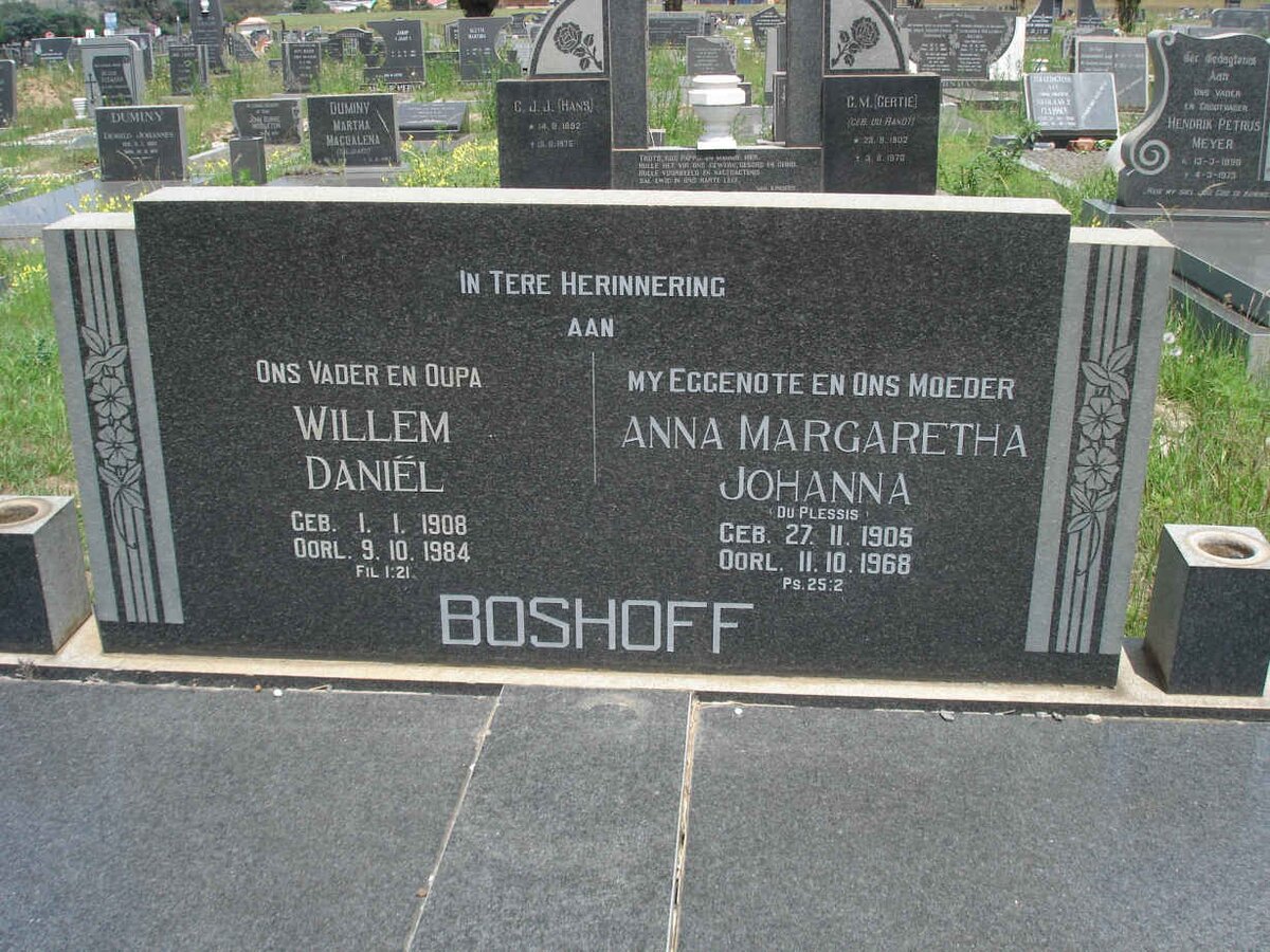 BOSHOFF Willem Daniel 1908-1984 &amp; Anna Margaretha Johanna DU PLESSIS 1905-1968
