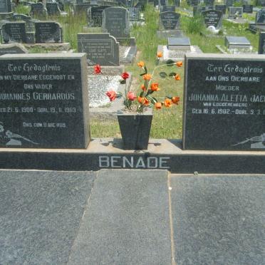 BENADE Johannes Gerhardus 1900-1963 &amp; Johanna Aletta Jacoba VAN LOGGERENBERG 1902-1982