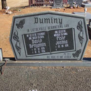 DUMINY David Benjamin 1928-1994 &amp; Elsie Josina CILLIERS 1930-