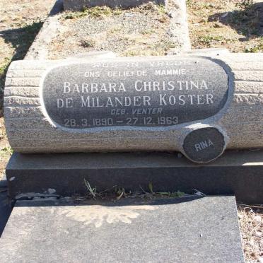KOSTER Barbara Christina De Milander nee VENTER 1890-1963