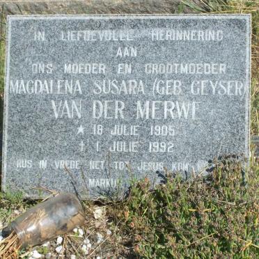 MERWE Magdalena Susara, van der nee GEYSER 1905-1992