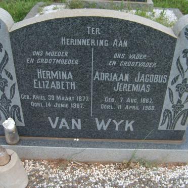 WYK Adriaan Jacobus Jeremias, van 1867-1960 &amp; Hermina Elizabeth KRIEL 1877-1967