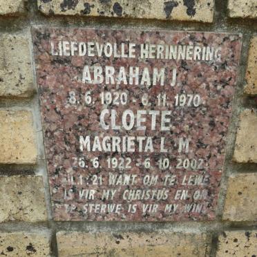 CLOETE Abraham J. 1920-1970 & Magrieta L.M. 1922-2002
