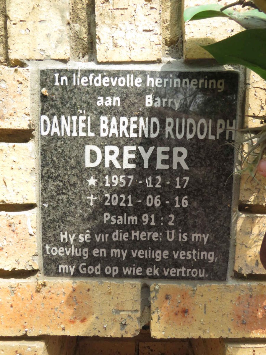 DREYER Daniel Barend Rudolph 1957-2021