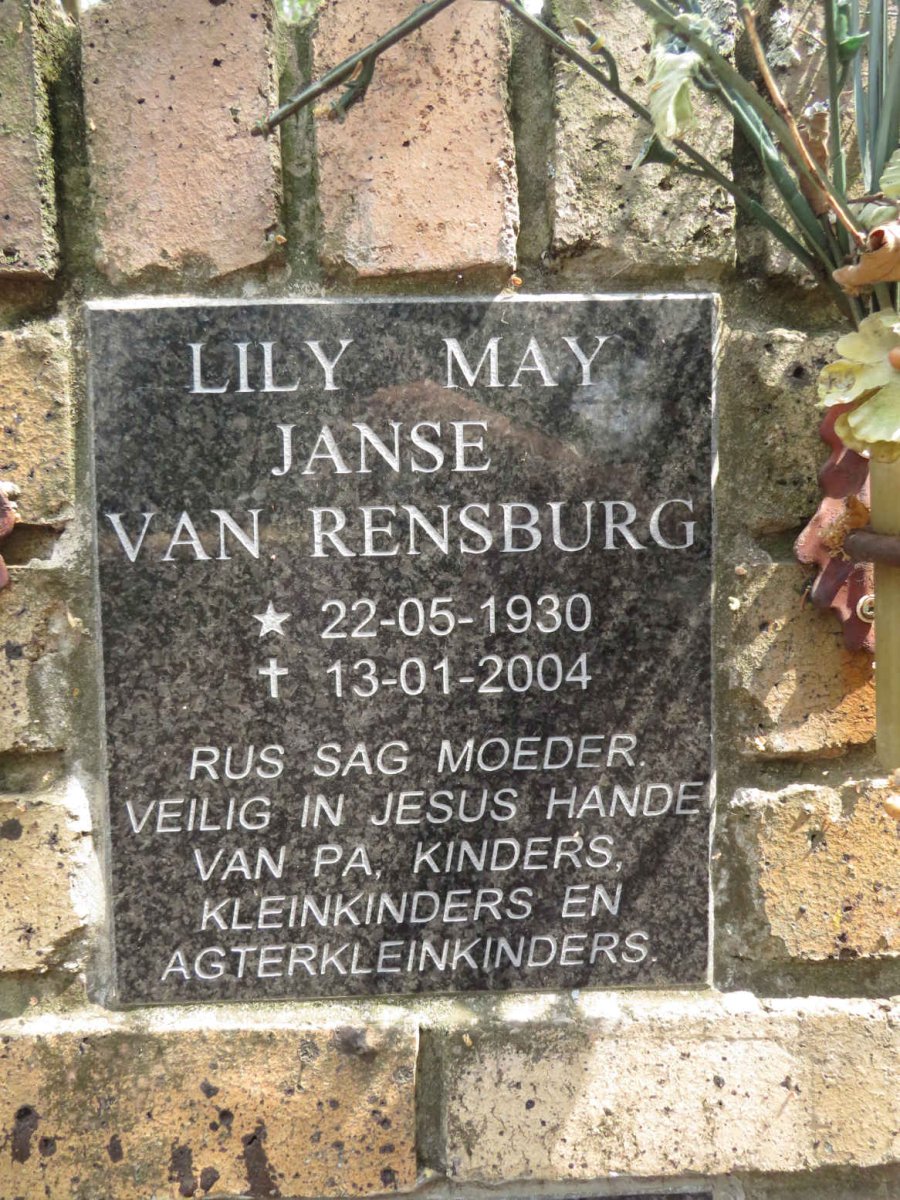 RENSBURG Lily May, Janse van 1930-2004