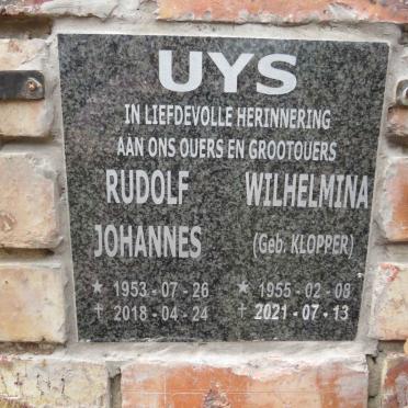 UYS Rudolf Johannes 1953-2018 & Wilhelmina KLOPPER 1955-2021