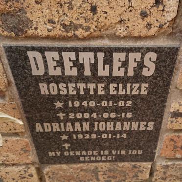 DEETLEFS Adriaan Johannes 1939- & Rosette Elize 1940-2004